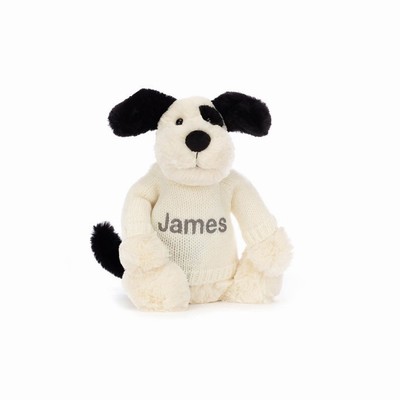 Jellycat Bashful Black & Cream Puppy with Cream Jumper UK | 56347AKUQ